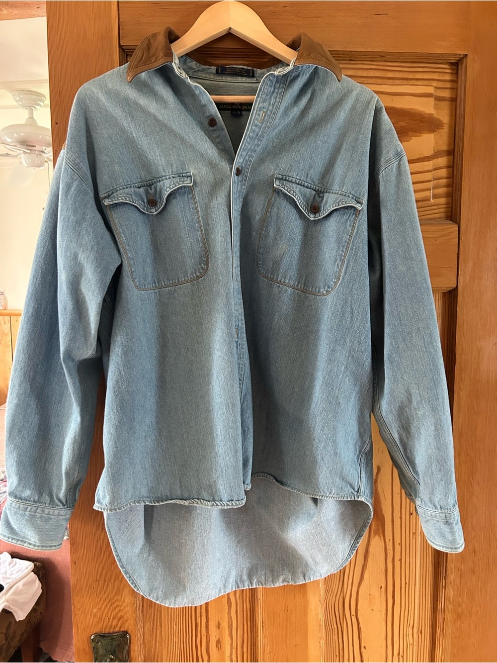 Colours by Alexander Julian Light Wash Denim Shirt with Brown Leather Yoke